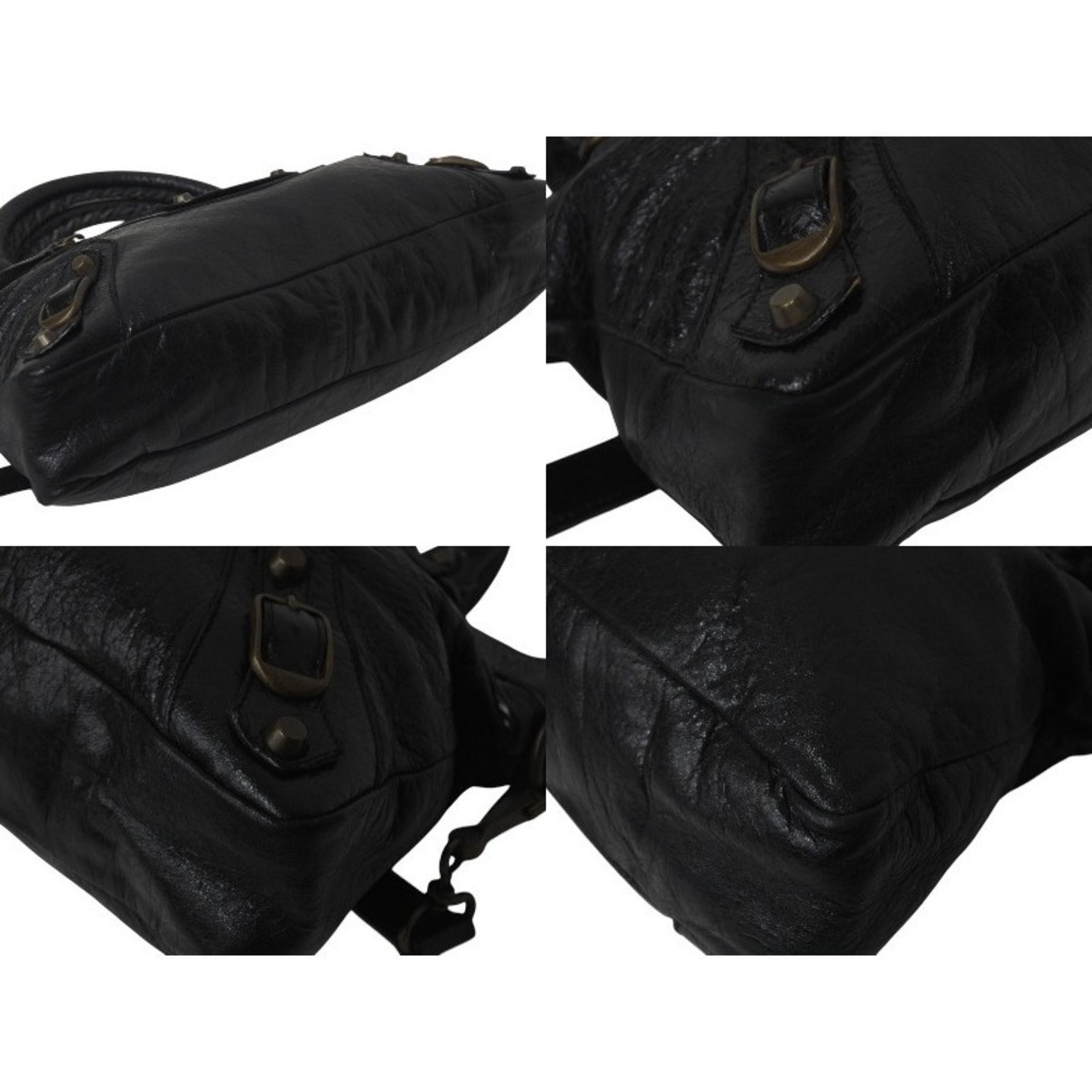 BALENCIAGA City Handbag One Shoulder Hobo Bag Black Leather Gold - Picture 5 of 8